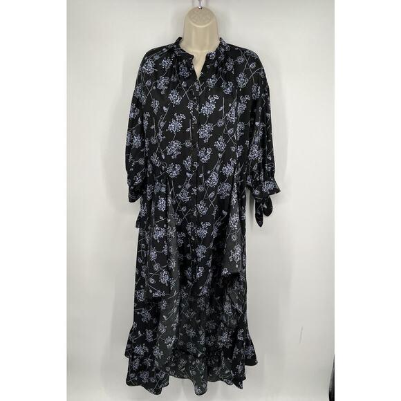 Cinq a Sept Halette Wrap Midi Dress Black Blue Floral Print Size 8 - Picture 2 of 6